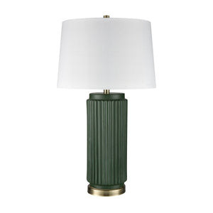 Atlas Knox 30'' High Table Lamps - Elegant Pair with Fluted Earthenware & Soft White Linen Shades Set of 2 Dark Green PL11182-GNS