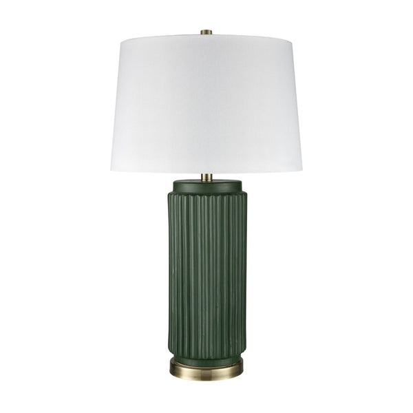 Atlas Knox 30'' High Table Lamps - Elegant Pair with Fluted Earthenware & Soft White Linen Shades Set of 2 Dark Green PL11182-GNS
