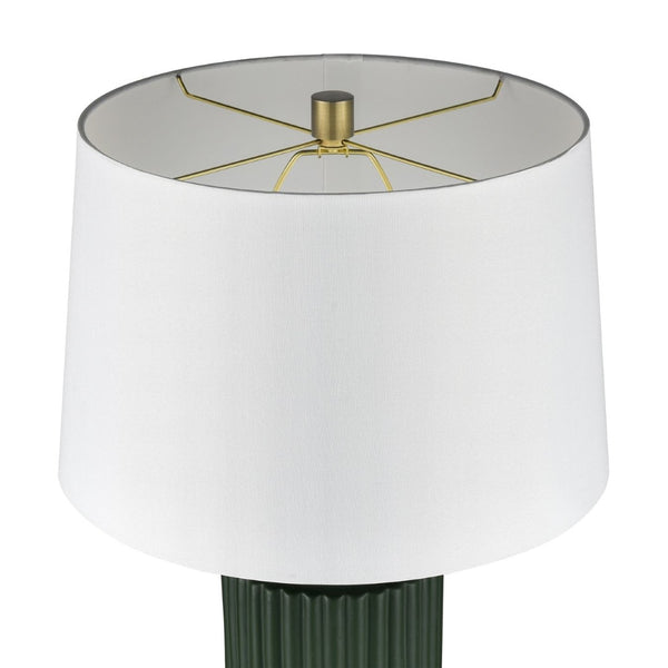 Atlas Knox 30'' High Table Lamps - Elegant Pair with Fluted Earthenware & Soft White Linen Shades Set of 2 Dark Green PL11182-GNS