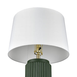 Atlas Knox 30'' High Table Lamps - Elegant Pair with Fluted Earthenware & Soft White Linen Shades Set of 2 Dark Green PL11182-GNS