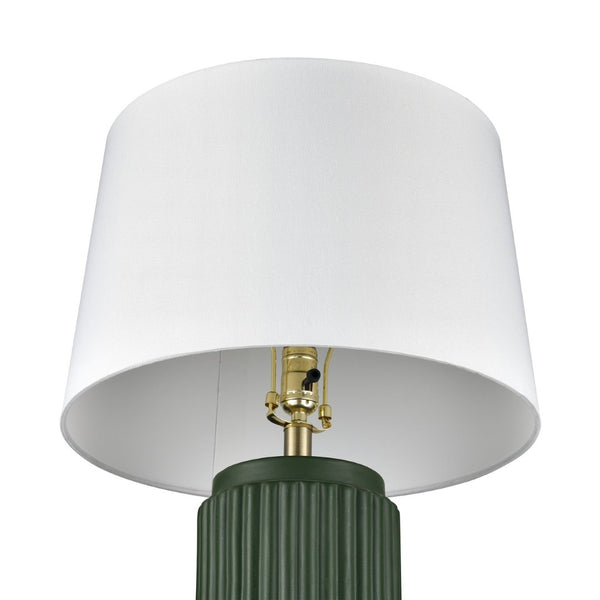 Atlas Knox 30'' High Table Lamps - Elegant Pair with Fluted Earthenware & Soft White Linen Shades Set of 2 Dark Green PL11182-GNS