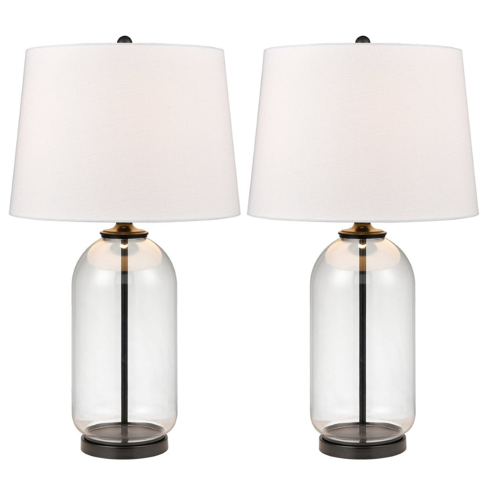 Atlas Lunaria 31'' High Set of 2 Modern Farmhouse Table Lamps with Matte Black & Clear Glass Design PL11188-BKS
