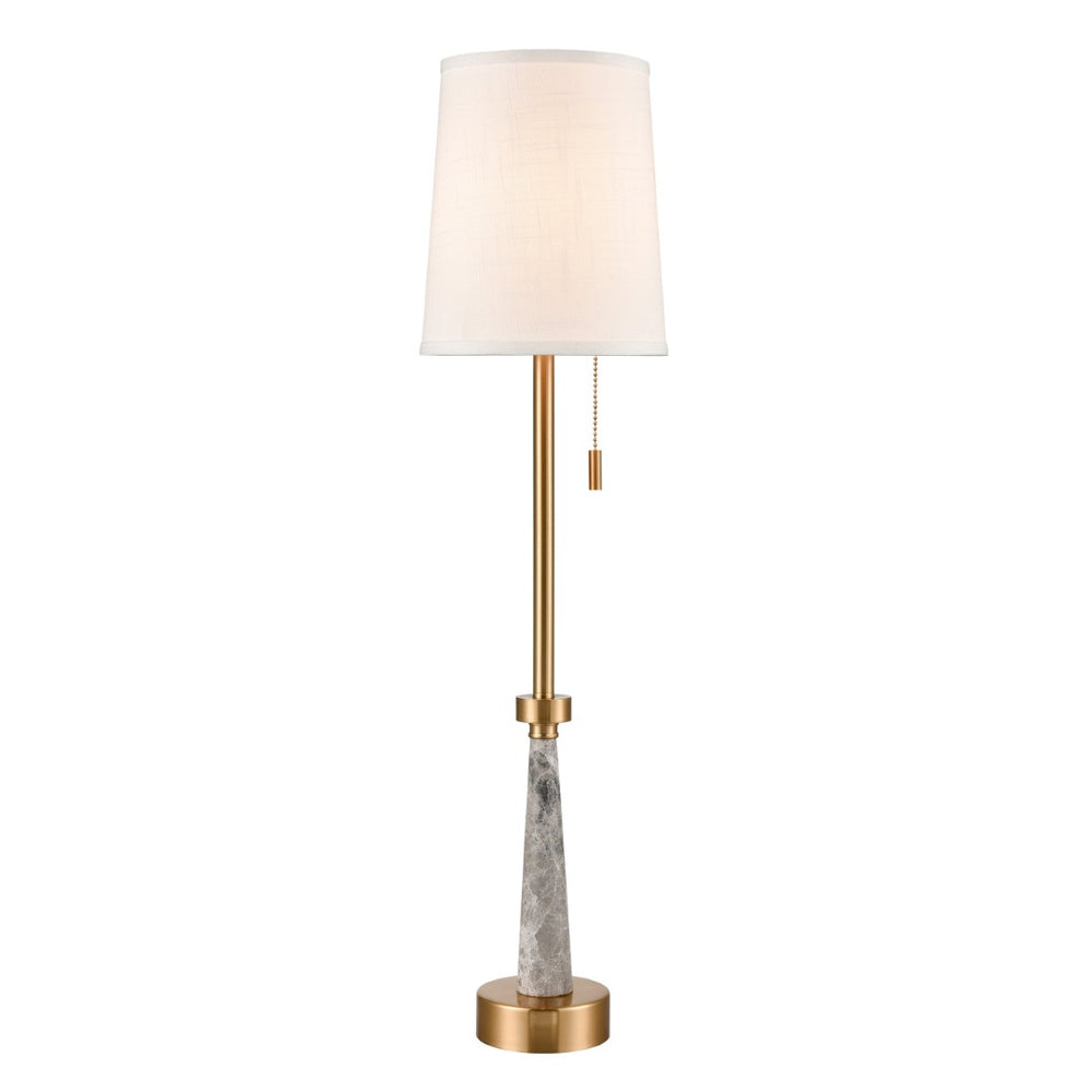 Atlas Magda Buffet Lamp - 34" Tapered Grey Marble with Satin Brass Finish for Ambient Living Room Lighting PL11189-BS