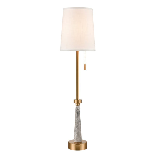 Atlas Magda Buffet Lamp - 34" Tapered Grey Marble with Satin Brass Finish for Ambient Living Room Lighting PL11189-BS