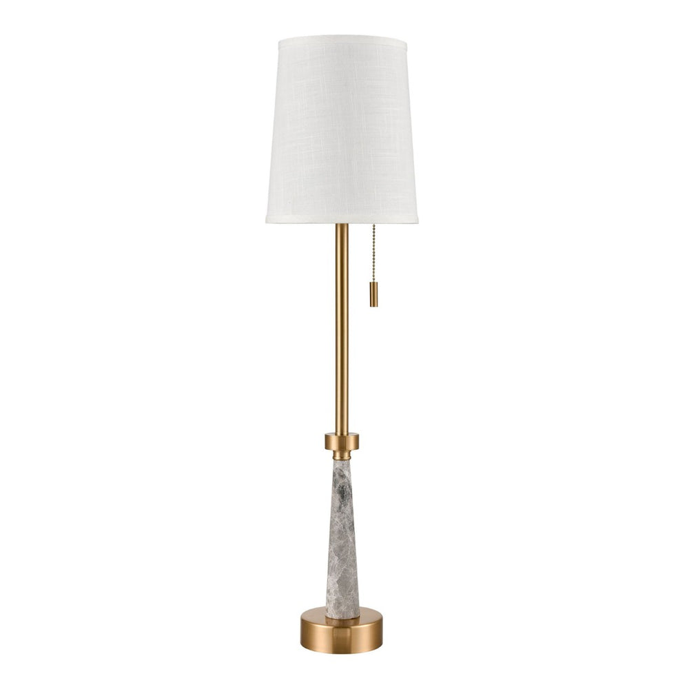 Atlas Magda Buffet Lamp - 34" Tapered Grey Marble with Satin Brass Finish for Ambient Living Room Lighting PL11189-BS