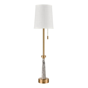 Atlas Magda Buffet Lamp - 34" Tapered Grey Marble with Satin Brass Finish for Ambient Living Room Lighting PL11189-BS