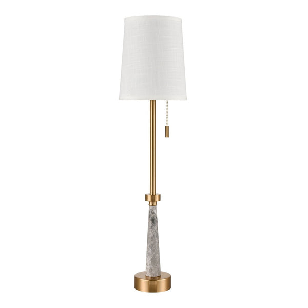 Atlas Magda Buffet Lamp - 34" Tapered Grey Marble with Satin Brass Finish for Ambient Living Room Lighting PL11189-BS
