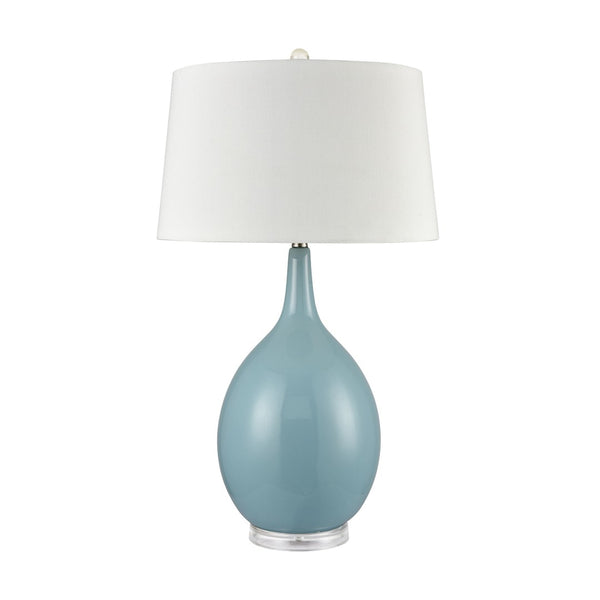 Atlas Merrion Strand 31" High Coastal Table Lamp - Light Blue Earthenware with White Linen Shade PL11195-BL
