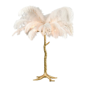 Atlas Moorea 28'' High 3-Light Table Lamp - Glamorous Palm Tree Design with Antique Gold Finish & Plumes PL11197-GD