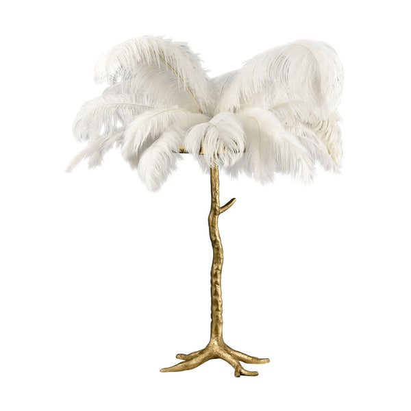 Atlas Moorea 28'' High 3-Light Table Lamp - Glamorous Palm Tree Design with Antique Gold Finish & Plumes PL11197-GD