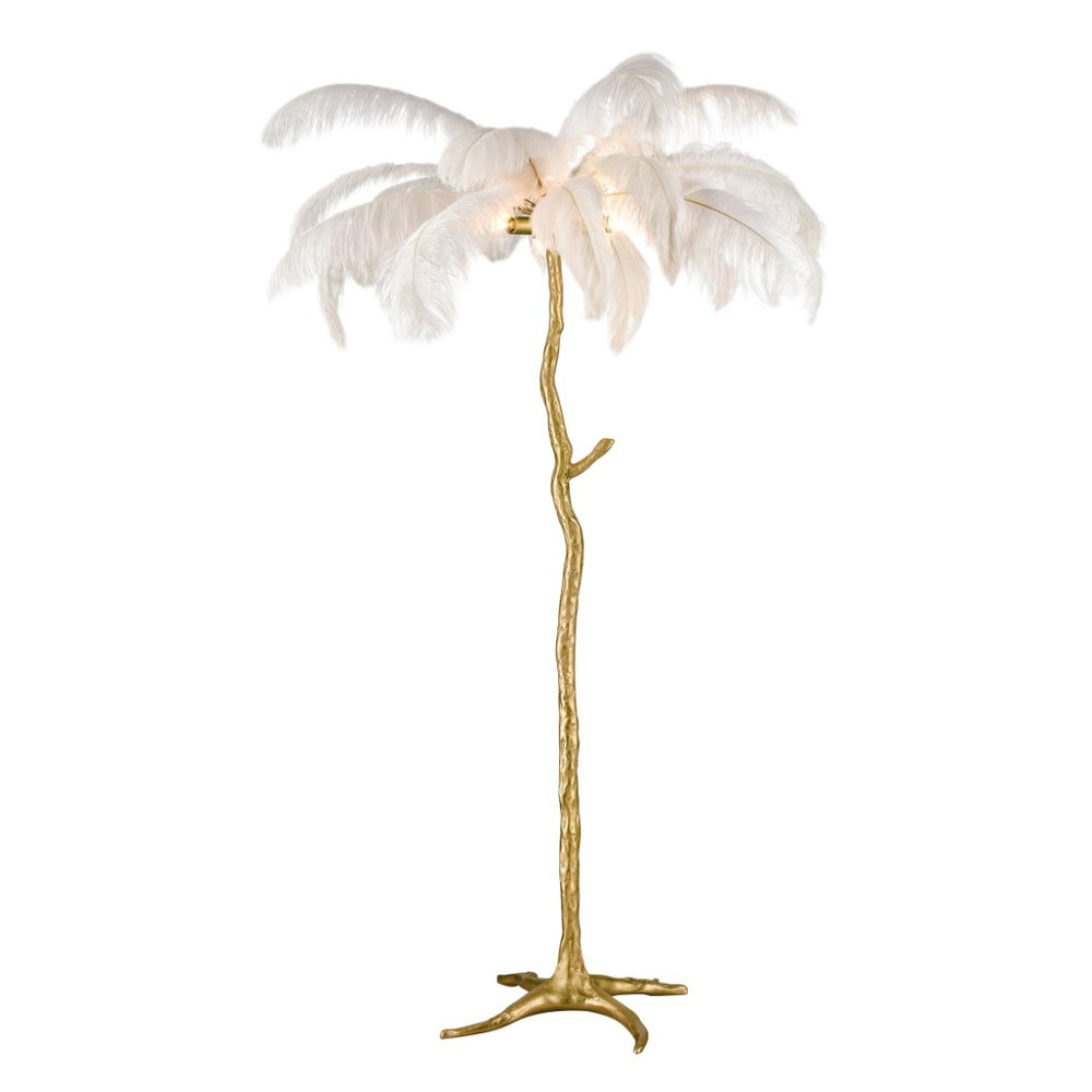 Atlas Moorea 63'' High Palm Tree-Inspired Floor Lamp with Faux Ostrich Plumes for Glamorous Ambiance PL11198-GD