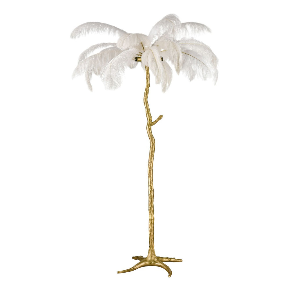 Atlas Moorea 63'' High Palm Tree-Inspired Floor Lamp with Faux Ostrich Plumes for Glamorous Ambiance PL11198-GD