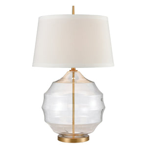 Atlas Nest 33'' High Table Lamp - Clear Hive Glass Base with Brushed Gold Accents & White Linen Shade PL11203-BS