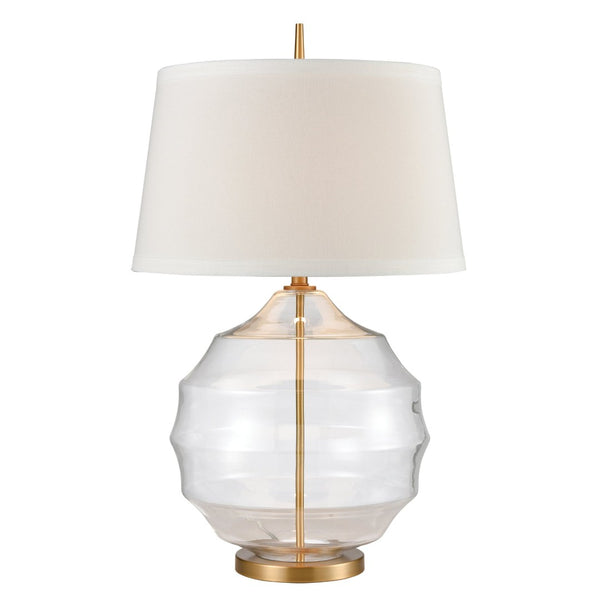 Atlas Nest 33'' High Table Lamp - Clear Hive Glass Base with Brushed Gold Accents & White Linen Shade PL11203-BS