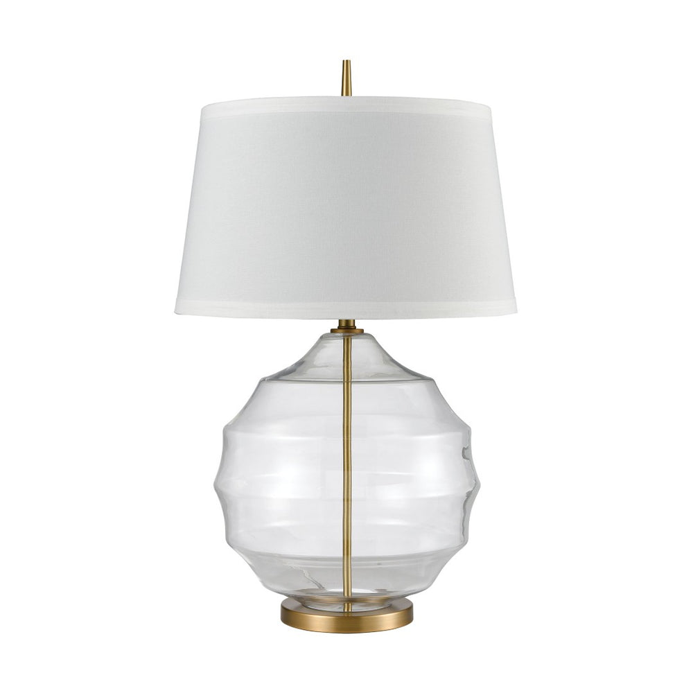 Atlas Nest 33'' High Table Lamp - Clear Hive Glass Base with Brushed Gold Accents & White Linen Shade PL11203-BS