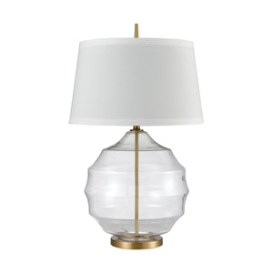 Atlas Nest 33'' High Table Lamp - Clear Hive Glass Base with Brushed Gold Accents & White Linen Shade PL11203-BS