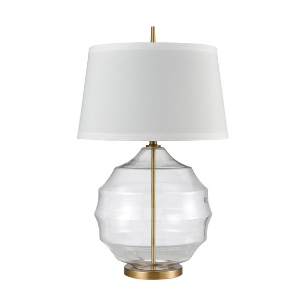 Atlas Nest 33'' High Table Lamp - Clear Hive Glass Base with Brushed Gold Accents & White Linen Shade PL11203-BS