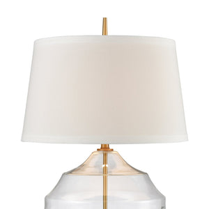Atlas Nest 33'' High Table Lamp - Clear Hive Glass Base with Brushed Gold Accents & White Linen Shade PL11203-BS