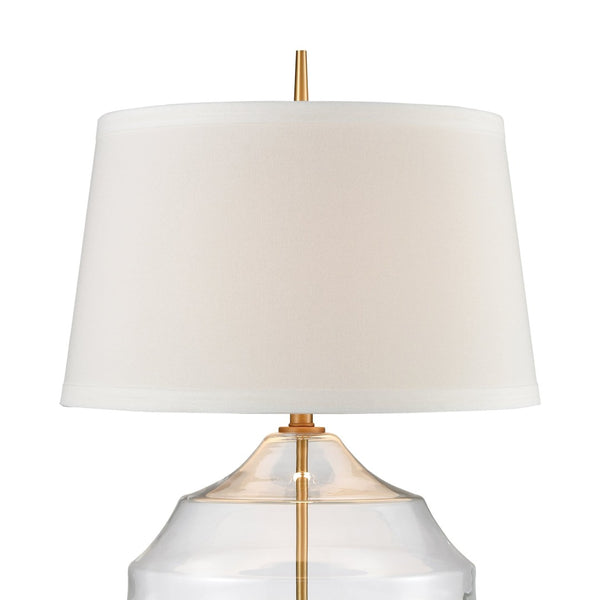 Atlas Nest 33'' High Table Lamp - Clear Hive Glass Base with Brushed Gold Accents & White Linen Shade PL11203-BS