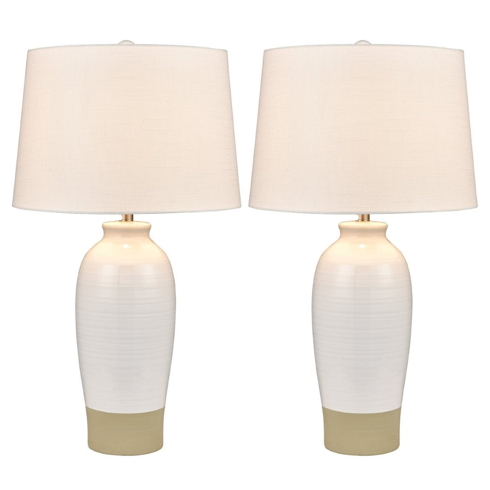Atlas Peli 29'' High Table Lamp Set of 2 - Coastal White Earthenware with Linen Shade for Stylish Lighting PL11207-WHS