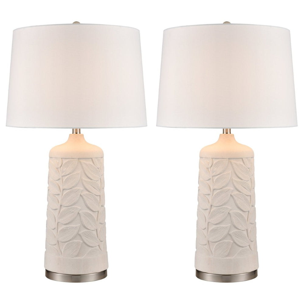 Atlas Penny Elegant 32.5" High Table Lamp Set of 2 - White with Botanical Etching for Stylish Décor PL11209-WHS