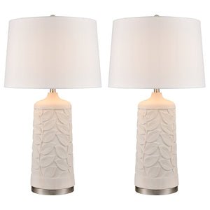 Atlas Penny Elegant 32.5" High Table Lamp Set of 2 - White with Botanical Etching for Stylish Décor PL11209-WHS