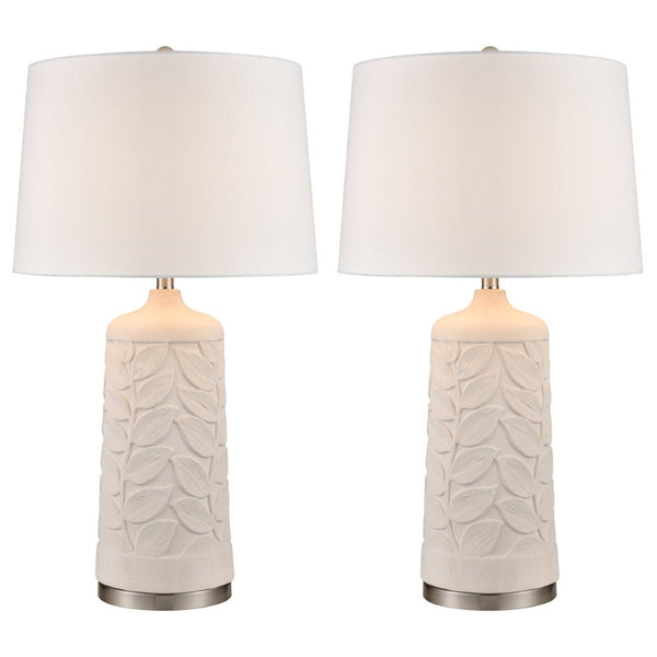 Atlas Penny Elegant 32.5" High Table Lamp Set of 2 - White with Botanical Etching for Stylish Décor PL11209-WHS
