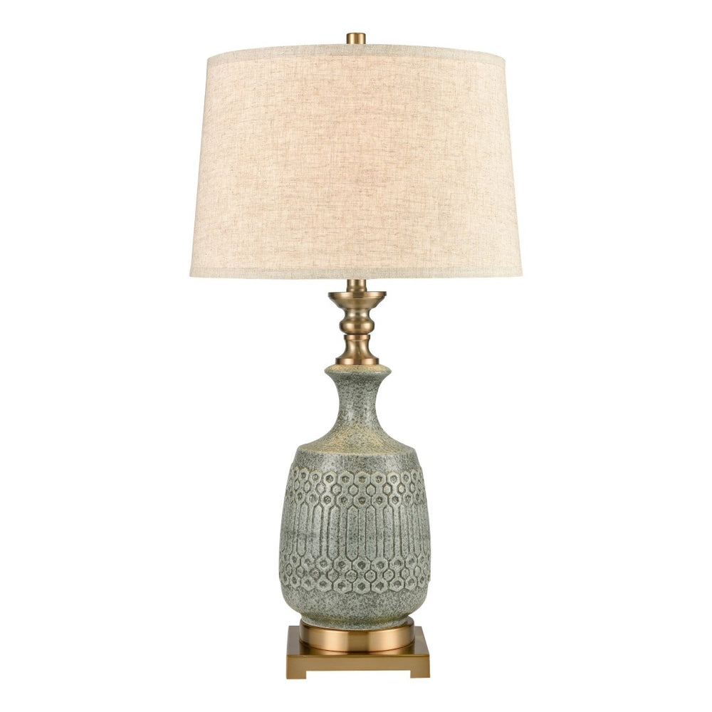 Atlas Port Ewen 33'' Artisan Table Lamp - Handcrafted Pale Green Earthenware with Aged Brass Accents PL11211-GY