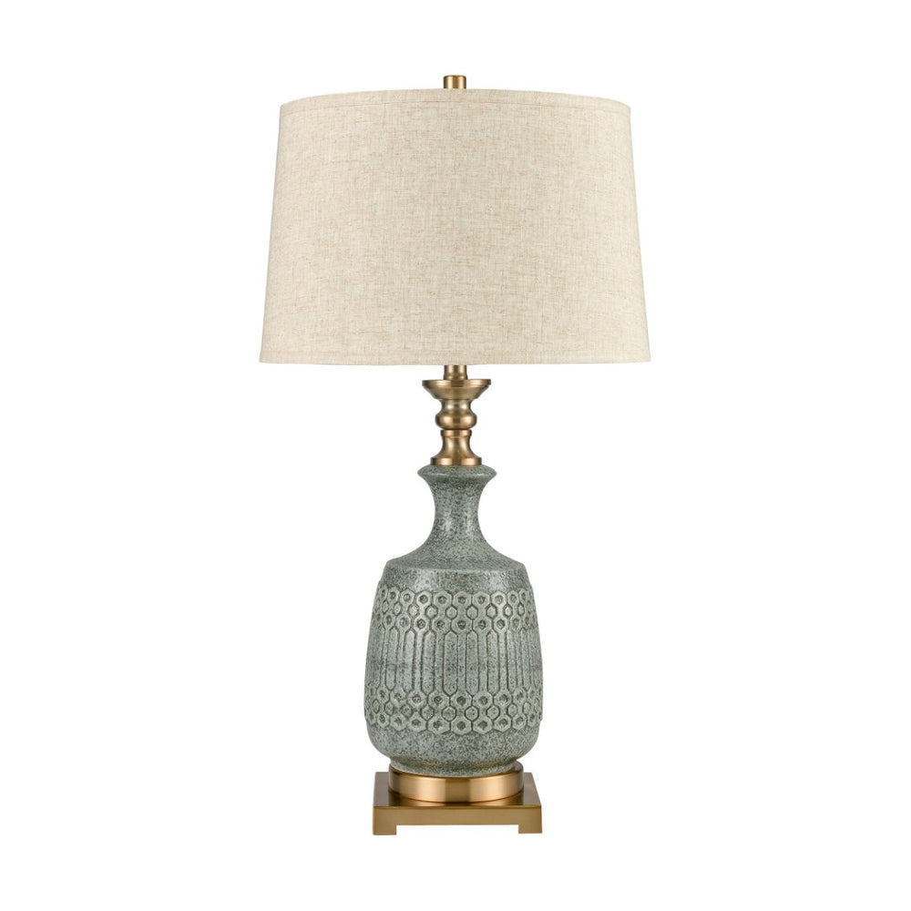 Atlas Port Ewen 33'' Artisan Table Lamp - Handcrafted Pale Green Earthenware with Aged Brass Accents PL11211-GY