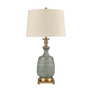 Atlas Port Ewen 33'' Artisan Table Lamp - Handcrafted Pale Green Earthenware with Aged Brass Accents PL11211-GY