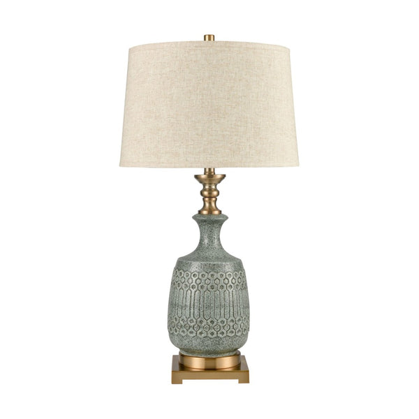 Atlas Port Ewen 33'' Artisan Table Lamp - Handcrafted Pale Green Earthenware with Aged Brass Accents PL11211-GY