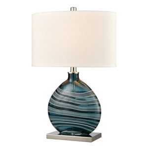 Atlas Portview 22" Coastal Teal Glass Table Lamp with White Linen Shade for Modern Home Decor Elegance PL11212-BL