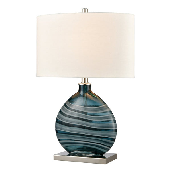Atlas Portview 22" Coastal Teal Glass Table Lamp with White Linen Shade for Modern Home Decor Elegance PL11212-BL