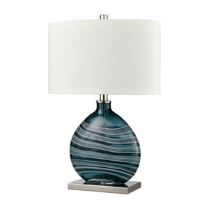Atlas Portview 22" Coastal Teal Glass Table Lamp with White Linen Shade for Modern Home Decor Elegance PL11212-BL