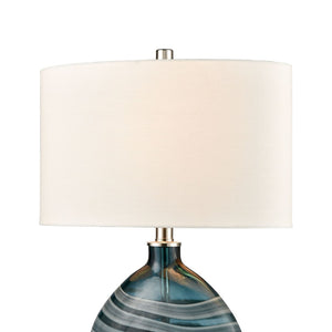Atlas Portview 22" Coastal Teal Glass Table Lamp with White Linen Shade for Modern Home Decor Elegance PL11212-BL