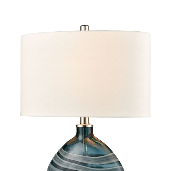 Atlas Portview 22" Coastal Teal Glass Table Lamp with White Linen Shade for Modern Home Decor Elegance PL11212-BL