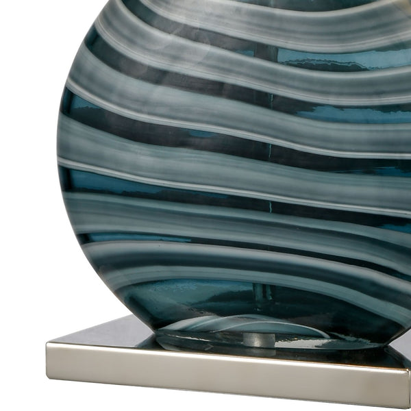 Atlas Portview 22" Coastal Teal Glass Table Lamp with White Linen Shade for Modern Home Decor Elegance PL11212-BL