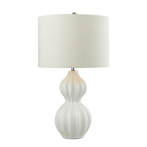 Atlas Ribbed Ceramic Gourd Table Lamp - 26" High, Gloss White with Linen Shade for Modern Interiors PL11214-WH