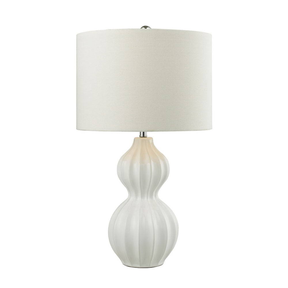 Atlas Ribbed Ceramic Gourd Table Lamp - 26" High, Gloss White with Linen Shade for Modern Interiors PL11214-WH
