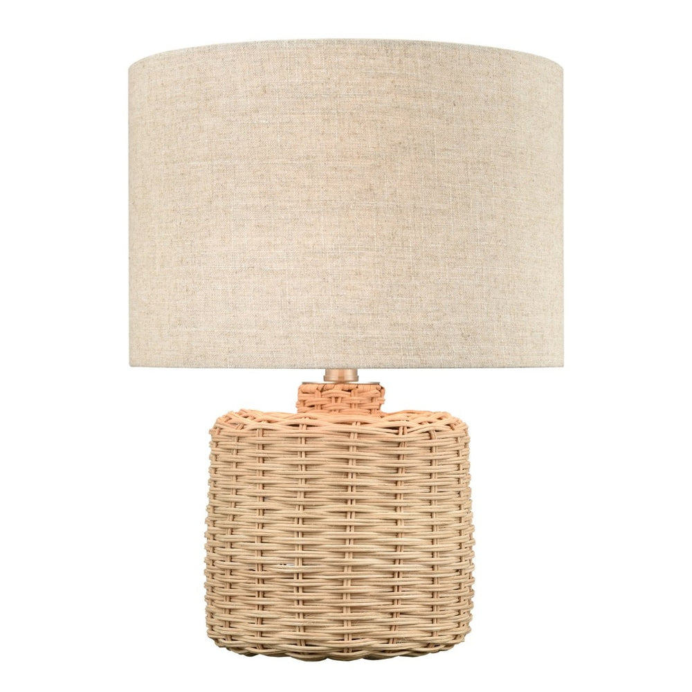 Atlas Roscoe 18'' High Table Lamp - Handcrafted Rattan, Oatmeal Linen Shade for Coastal & Organic Decor PL11219-NA