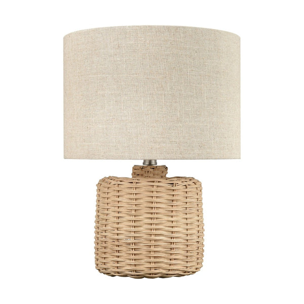 Atlas Roscoe 18'' High Table Lamp - Handcrafted Rattan, Oatmeal Linen Shade for Coastal & Organic Decor PL11219-NA