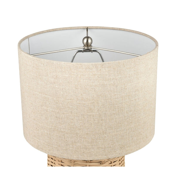 Atlas Roscoe 18'' High Table Lamp - Handcrafted Rattan, Oatmeal Linen Shade for Coastal & Organic Decor PL11219-NA
