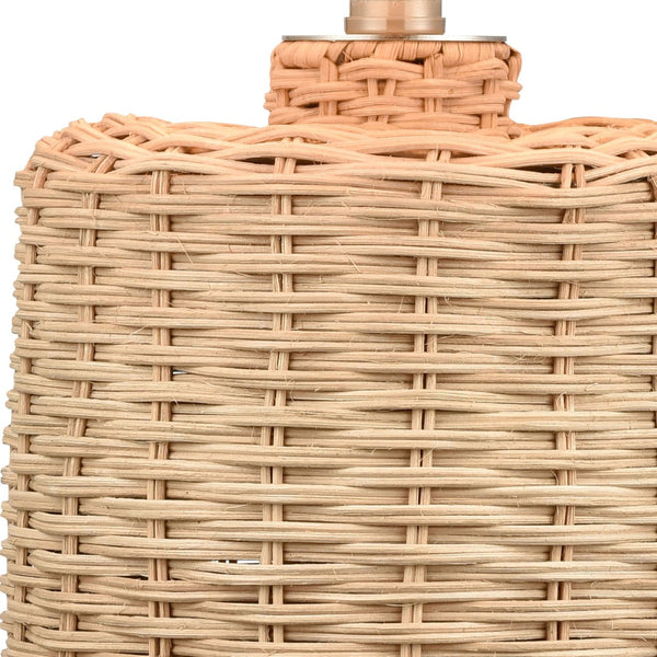 Atlas Roscoe 18'' High Table Lamp - Handcrafted Rattan, Oatmeal Linen Shade for Coastal & Organic Decor PL11219-NA