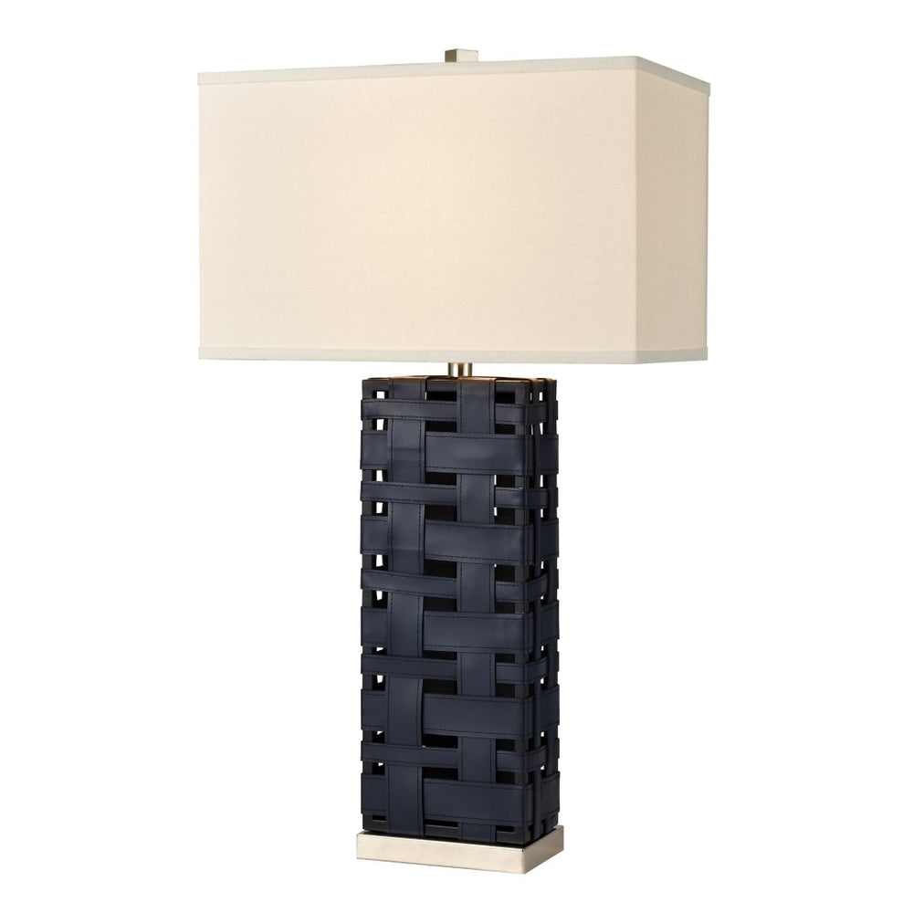 Atlas Strapped Down 32" High Navy Table Lamp with Faux-Leather Weave for Modern Home Décor Accent PL11230-BL