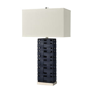 Atlas Strapped Down 32" High Navy Table Lamp with Faux-Leather Weave for Modern Home Décor Accent PL11230-BL