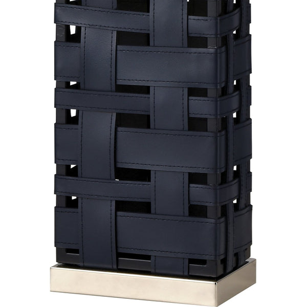 Atlas Strapped Down 32" High Navy Table Lamp with Faux-Leather Weave for Modern Home Décor Accent PL11230-BL