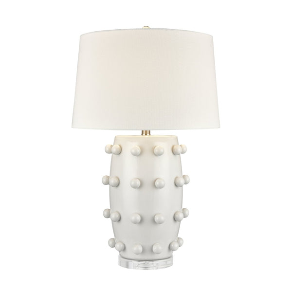 Atlas Torny 25'' High Table Lamp - Modern Earthenware Design with Crystal Base for Contemporary Spaces White PL11232-WH