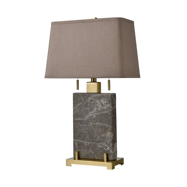 Atlas Windsor 27" High 2-Light Table Lamp - Luxe Grey Marble & Honey Brass for Elegant Interiors PL11237-GY