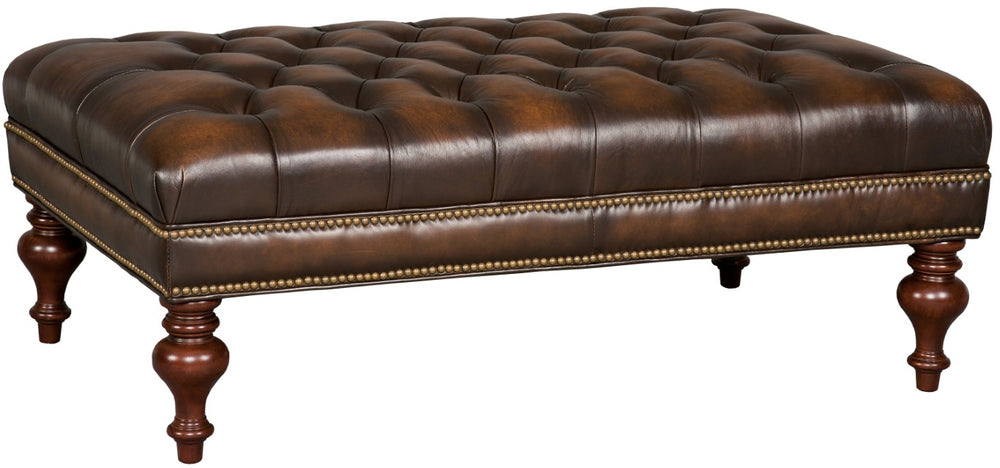 Hooker Furniture Kingley Handcrafted Cocktail Ottoman In Sarzana Top-Grain Leather, Tufted Medium Brown, 48"W CO385-085
