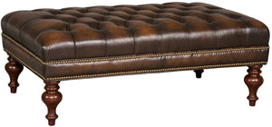 Hooker Furniture Kingley Handcrafted Cocktail Ottoman In Sarzana Top-Grain Leather, Tufted Medium Brown, 48"W CO385-085